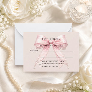 Carte De Correspondance Réponse RSVP ruban rose champagne