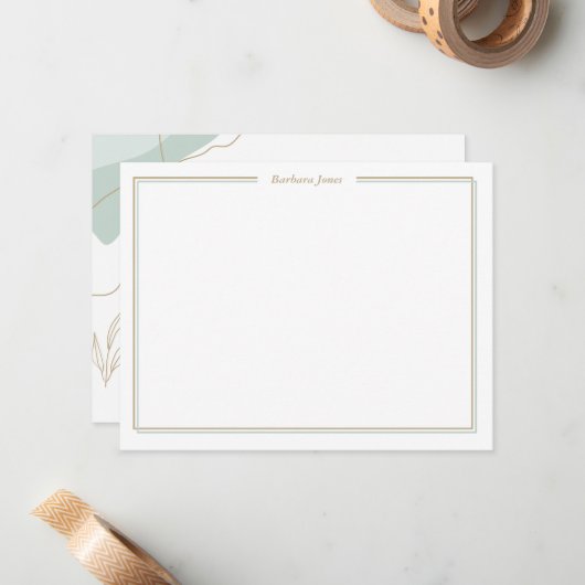 Carte De Correspondance Résumé vert avec feuilles dorées (Devant/Arrière en situation)