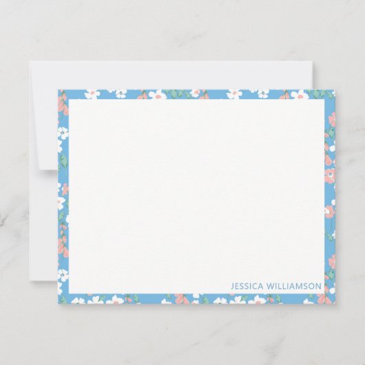 Carte De Correspondance Retro Boho Blue Ditsy Floral Nom personnalisé (Devant)
