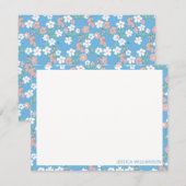 Carte De Correspondance Retro Boho Blue Ditsy Floral Nom personnalisé (Devant / Derrière)