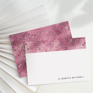 Carte De Correspondance Rétro Dark Rose Disco Ball Mirror   Monogramme