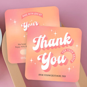 Carte De Correspondance Retro Peach Pink Logo Merci d'affaires pour comman