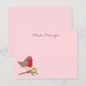 Carte De Correspondance Retro Red Robin Hand-Illustrated Pastel Pink (Devant / Derrière)