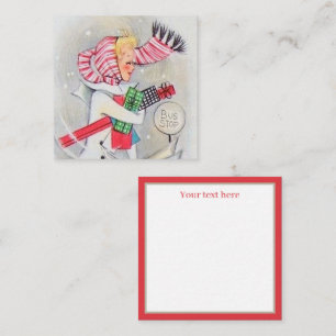 Carte De Correspondance retro vintage Christmas shopping lady ajouter du t