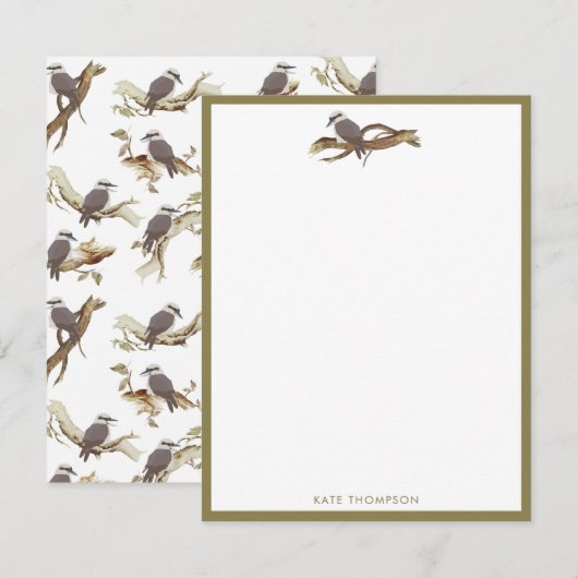 Carte De Correspondance Rire Kookaburra Eucalyptus d'oiseaux australiens (Devant / Derrière)