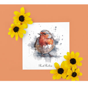 Carte De Correspondance Robin rouge mou en aquarelle