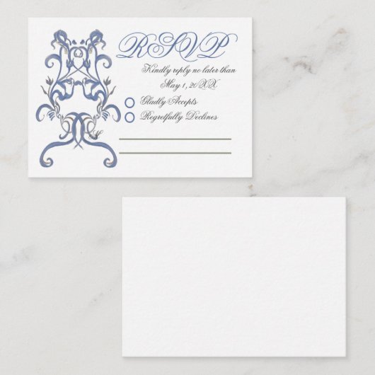 Carte De Correspondance Romantique Dusty Blue Thistle Wedding RSVP (Devant / Derrière)