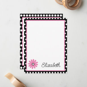 Carte De Correspondance Rose et noir avec pois blancs personnalisés