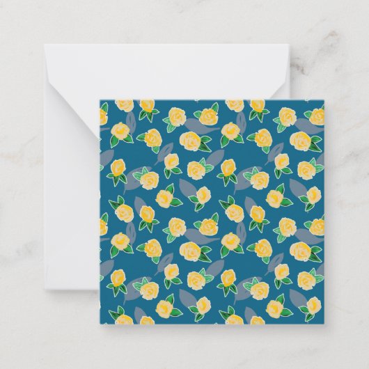 Carte De Correspondance Rose floral jaune sur bleu (Devant)