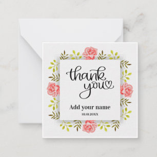 Carte De Correspondance Rose Florale Merci, Floral Élégant