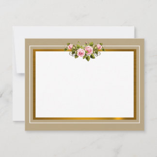 Carte De Correspondance Rose Florale Rose Élégante et Bordure Dorée Modern
