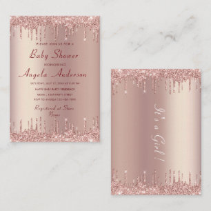 Carte De Correspondance Rose Gold Parties scintillant bébé fille douche In