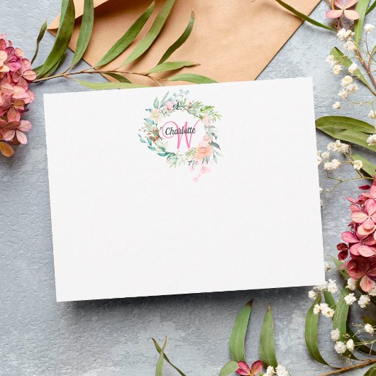 Carte De Correspondance Rose Gold Script Monogramme Floral