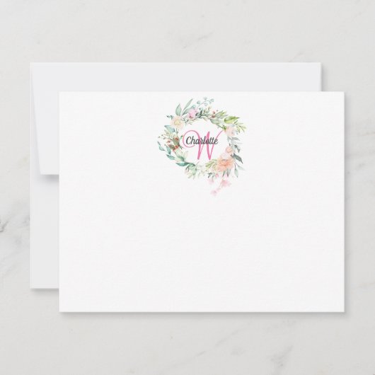 Carte De Correspondance Rose Gold Script Monogramme Floral (Devant)