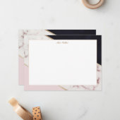 Carte De Correspondance rose marbre élégant monogramme géométrique (Devant/Arrière en situation)