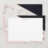 Carte De Correspondance rose marbre élégant monogramme géométrique (Devant / Derrière)