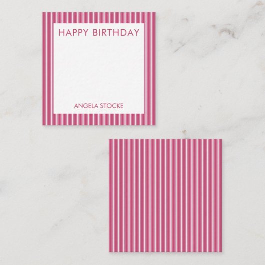 Carte De Correspondance Rose personnalisé blanc et rayure rose (Devant / Derrière)