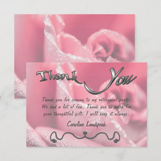 Carte De Correspondance Rose photo Happy Retirement Merci (Devant / Derrière)