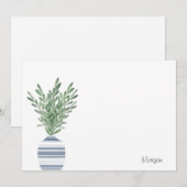 Carte De Correspondance Rosemaire d'aquarelle et vase rayé bleu (Devant / Derrière)