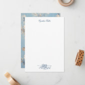 Carte De Correspondance Roses blanches sur Arrière - plan bleu rustique (Devant/Arrière en situation)