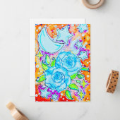 Carte De Correspondance Roses Bleues (Devant/Arrière en situation)