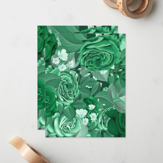 Carte De Correspondance Roses d'aquarelle 36 (Devant/Arrière en situation)