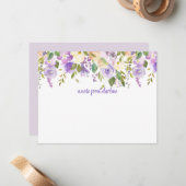 Carte De Correspondance Roses d'aquarelle violet et lavande | (Devant/Arrière en situation)