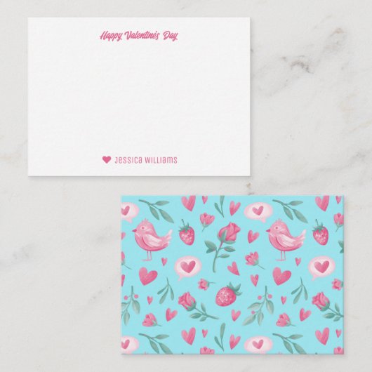 Carte De Correspondance Roses roses anciens fraises Saint-Valentin (Devant / Derrière)