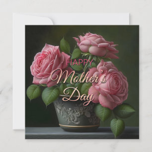 Carte De Correspondance Roses roses de la fête des mères sur fond vert fon