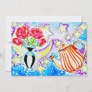 Carte De Correspondance Roses Rouges & Théière