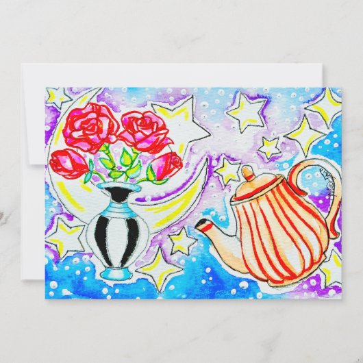 Carte De Correspondance Roses Rouges & Théière (Devant)