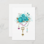 Carte De Correspondance Roses turquoise avec touches (Devant / Derrière)