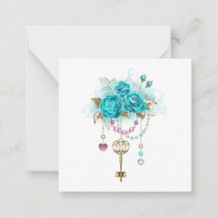 Carte De Correspondance Roses turquoise avec touches