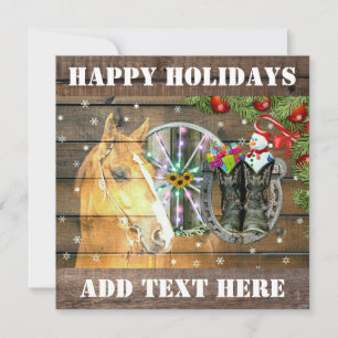 Carte De Correspondance Roue de Chariot de Noël Cheval Bottes de Cowboy Gu