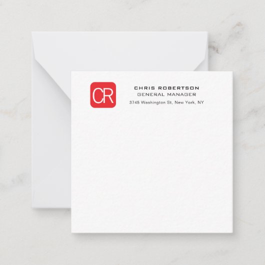 Carte De Correspondance Rouge Blanc Professionnel Uni Monogrammé (Devant)