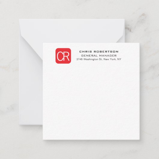 Carte De Correspondance Rouge Blanc Professionnel Uni Monogrammé (Devant)