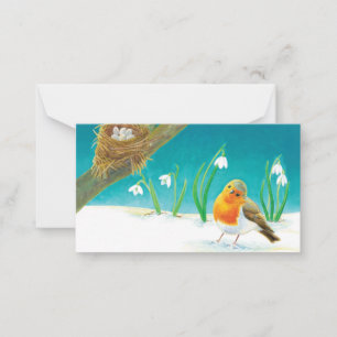Carte De Correspondance Rouge-Gorge familier (Erithacus rubecula) & Perce-