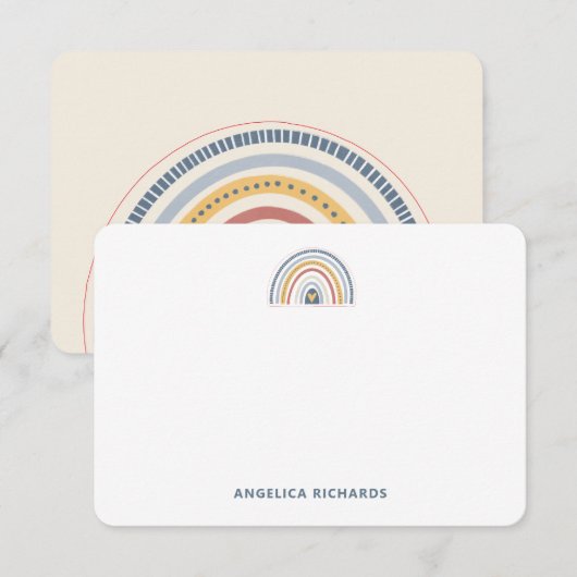 Carte De Correspondance Rounded Soft Neutral Boho Rainbow Heart (Devant / Derrière)