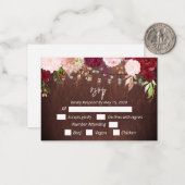 Carte De Correspondance RSSVP Burgundy Flower Mason Jar Lumières Postca (Devant/Arrière en situation)