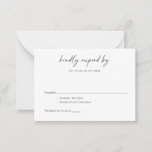 Carte De Correspondance RSVP de style moderne minimaliste noir et blanc