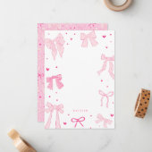 Carte De Correspondance Ruban Coquette Rose Bow (Devant/Arrière en situation)