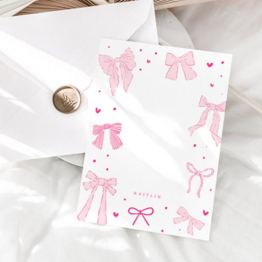 Carte De Correspondance Ruban Coquette Rose Bow