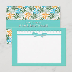 Carte De Correspondance Ruban Mignon & Floral Élégant Menthe Sarcelle Past