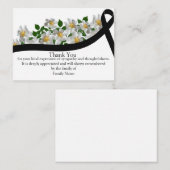Carte De Correspondance Ruban noir à fleurs blanches après Merci funéraire (Devant / Derrière)