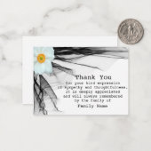 Carte De Correspondance Ruban noir à fleurs blanches après Merci funéraire (Devant/Arrière en situation)