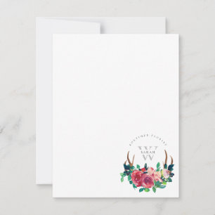Carte De Correspondance Russe Boho Red Floral Stag Antlers Monogramme