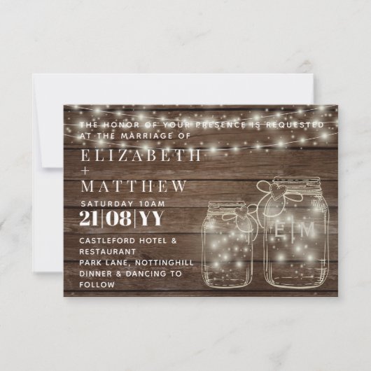 Carte De Correspondance Rustic Mason Jars allume les mariages avec Env. (Devant)