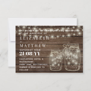 Carte De Correspondance Rustic Mason Jars allume les mariages avec Env.
