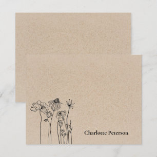 Carte De Correspondance Rustique Brown Fleur sauvage Kraft