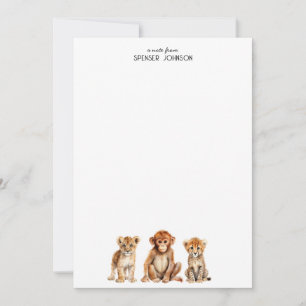 Carte De Correspondance Safari Animaux Personnalisés pour enfants